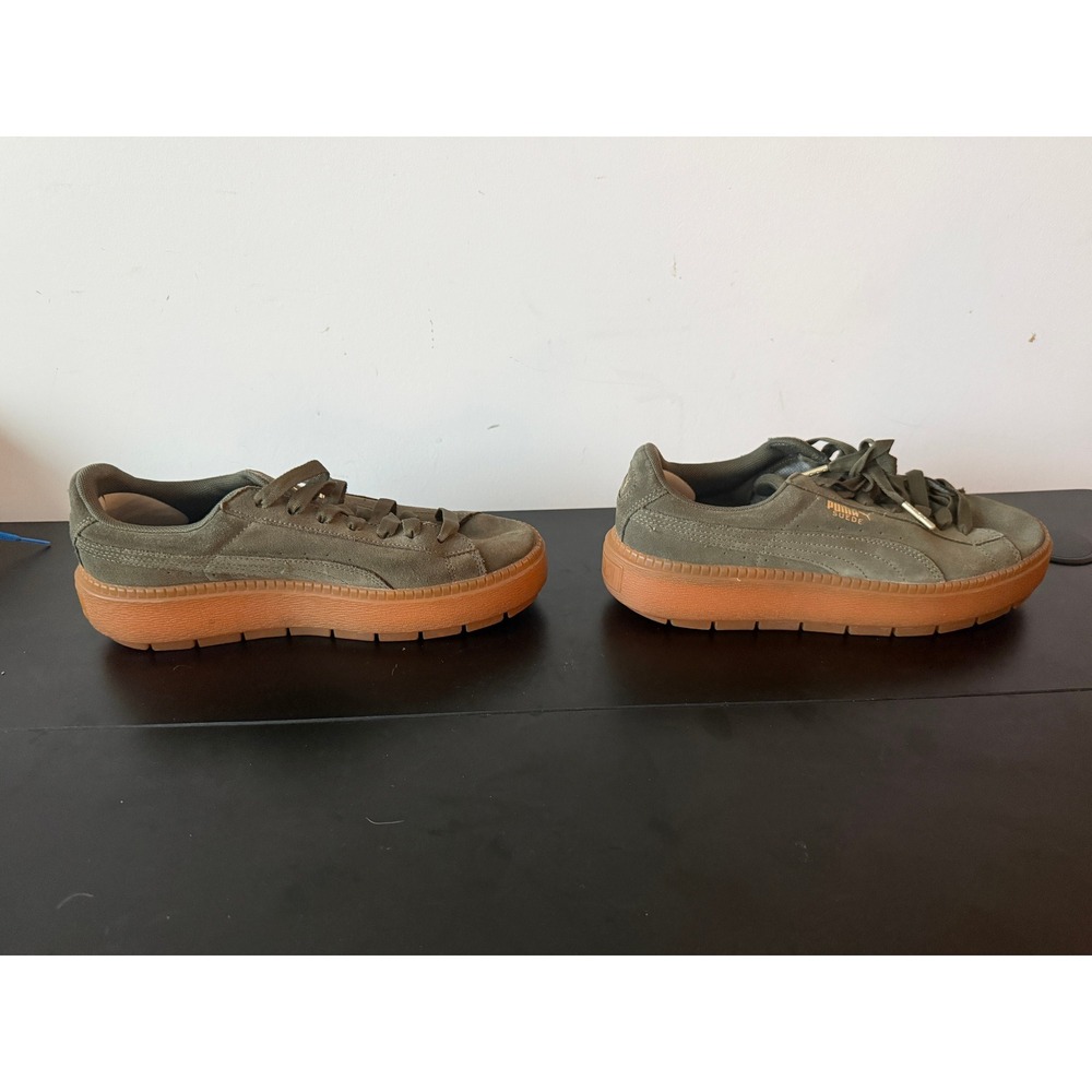 Puma Suede Trace Platform Sneakers Olive Green Gum Sole Womens US9.5 Shoes - Picture 5 of 10